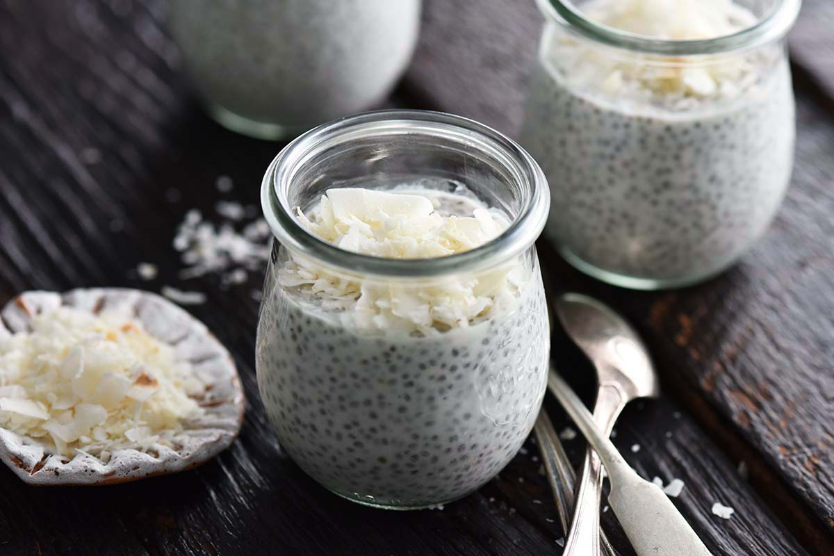 toasted coconut chia seed pudding for meal prep