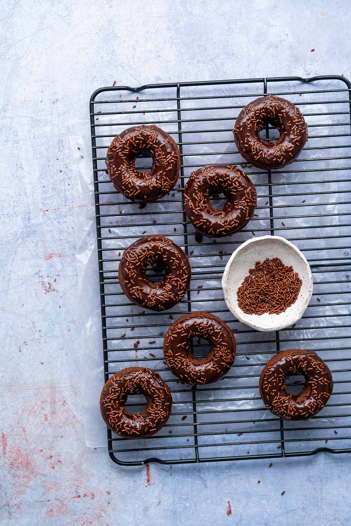 glazed baked donuts on wire rack