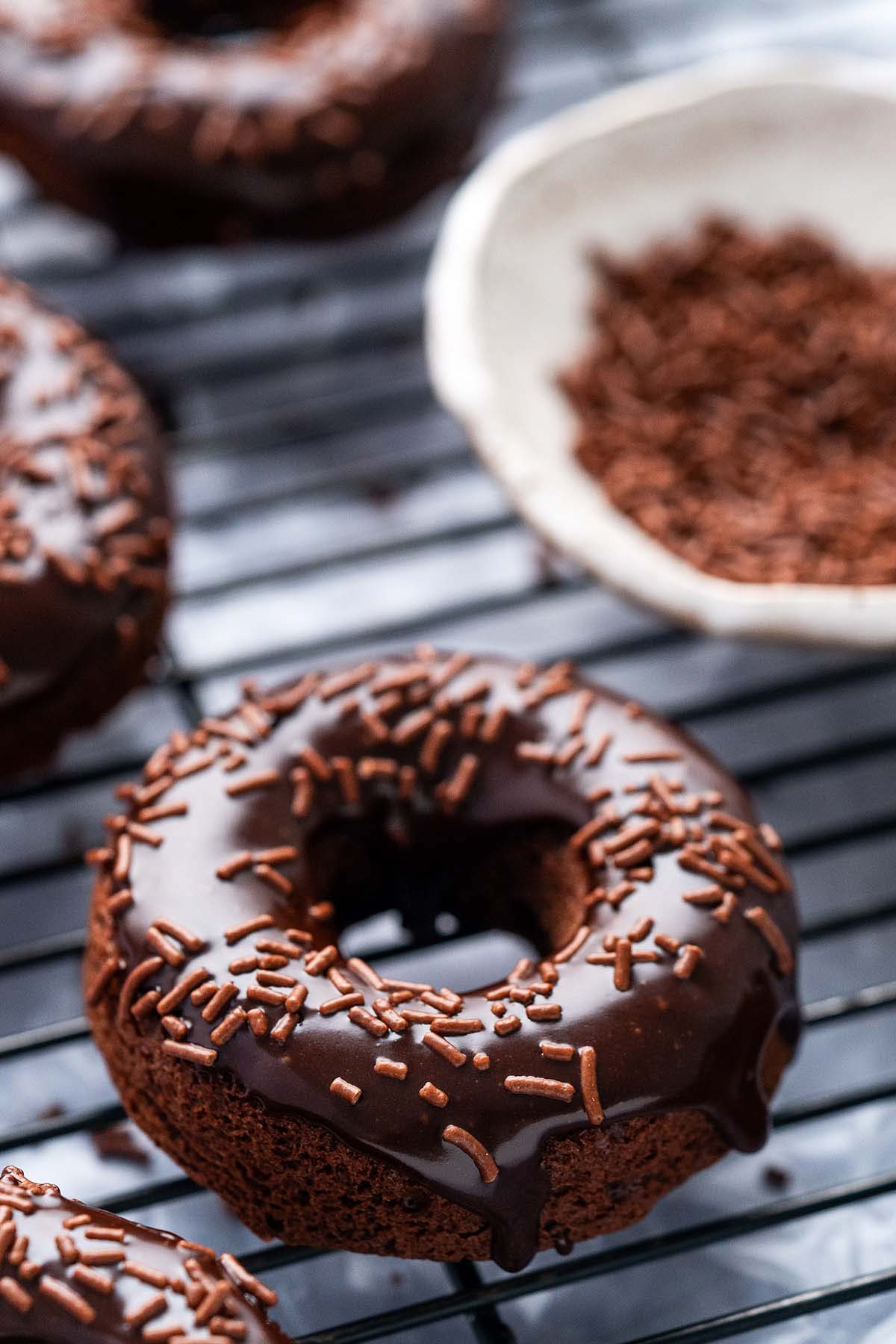 sour cream chocolate doughnuts with glaze