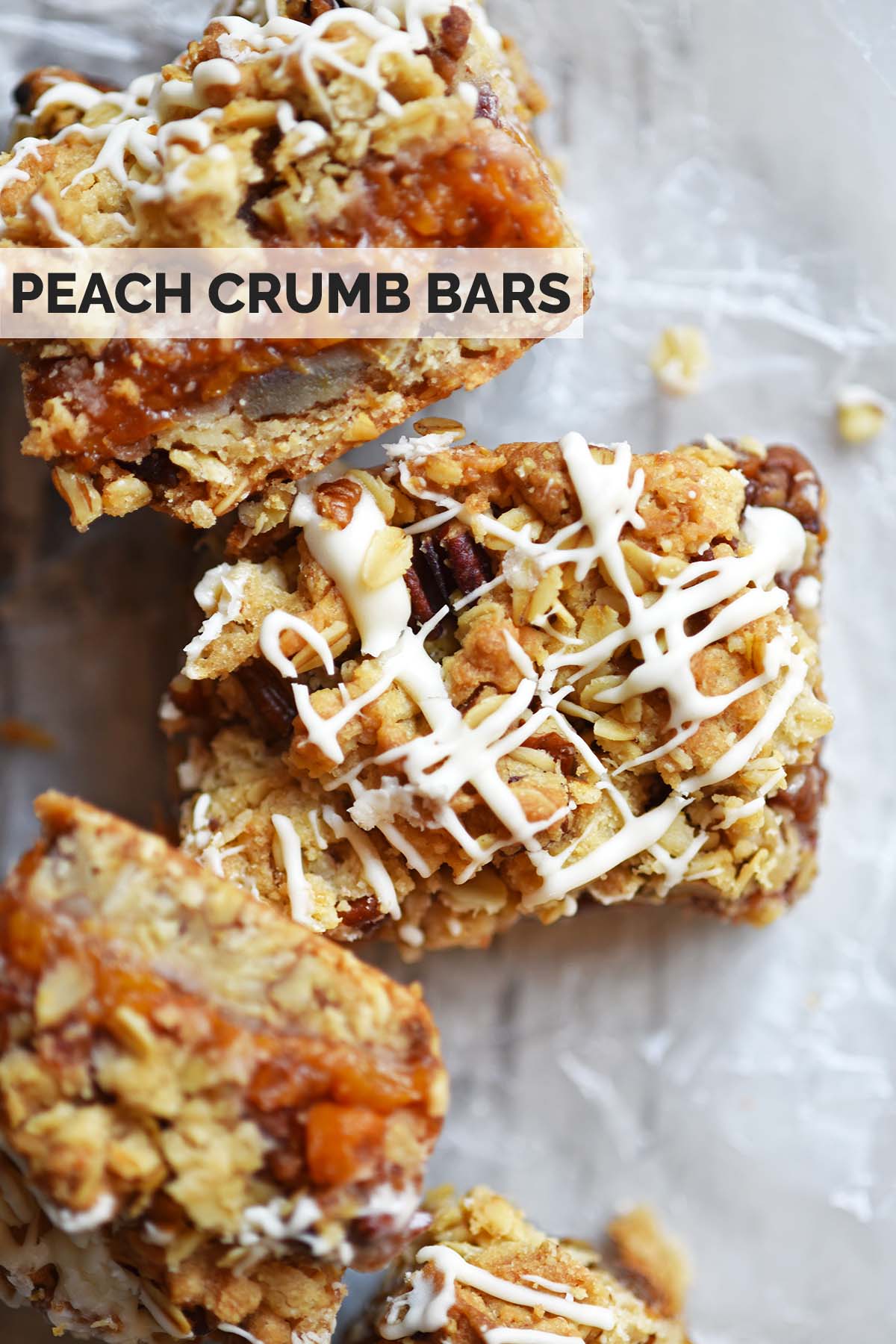 easy peach crumb bars recipe pin