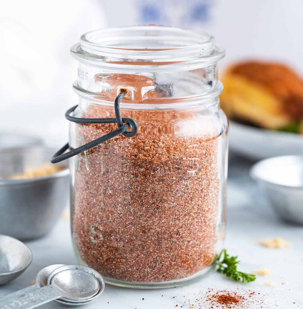 homemade bbq spice mix in glass jar
