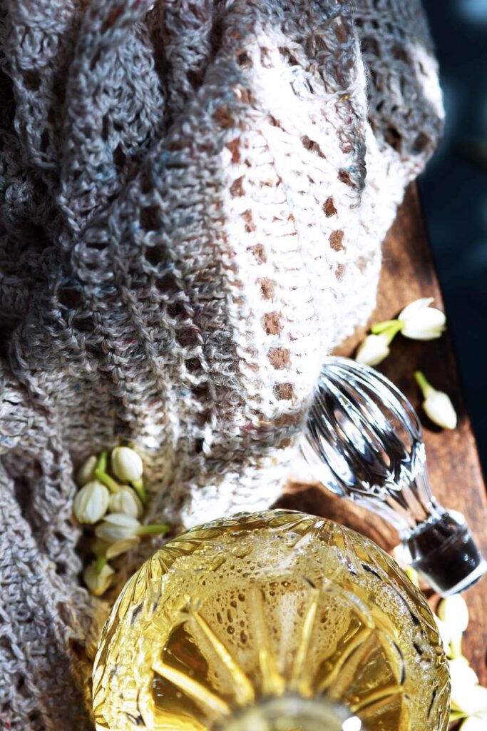 sunlit phial of Galadriel with miruvor drink and ethereal shawl
