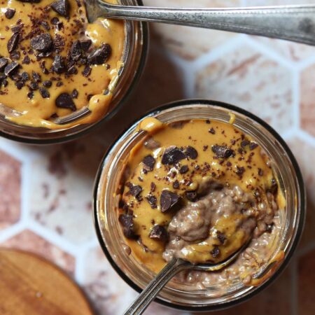 high protein chocolate peanut butter chia pudding featured image