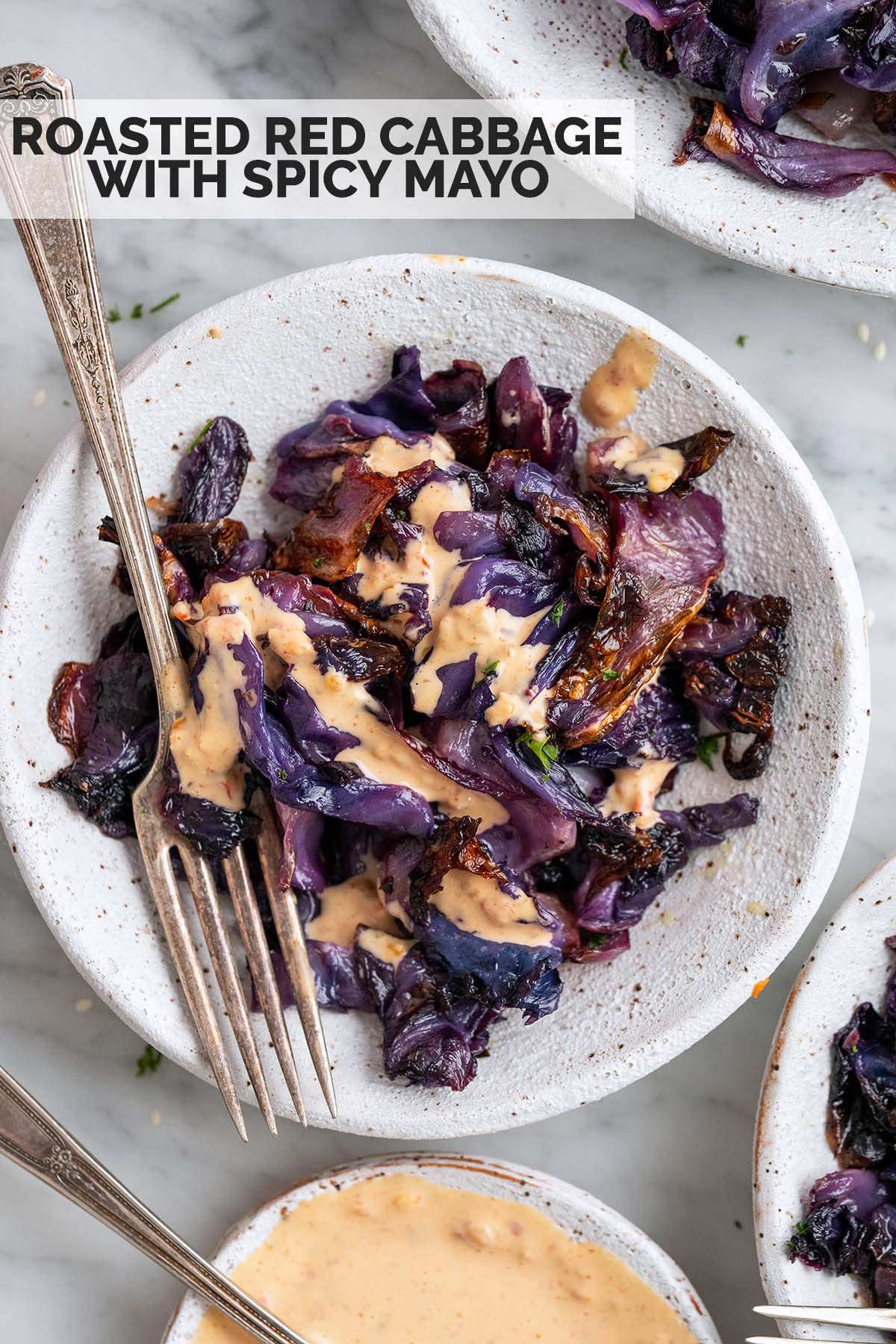 roasted red cabbage with spicy mayo recipe pin