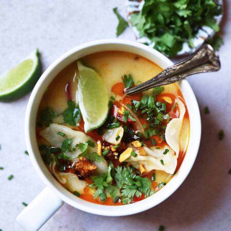 easy microwave potsticker soup recipe featured image