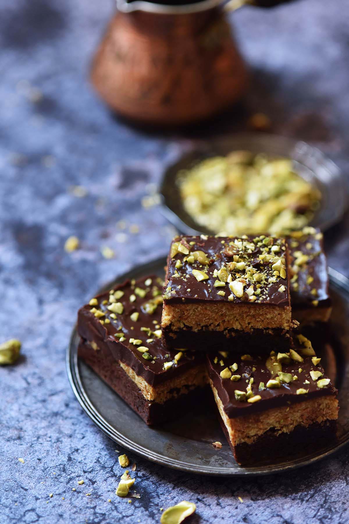 plate of Dubai style high protein chocolate brownies