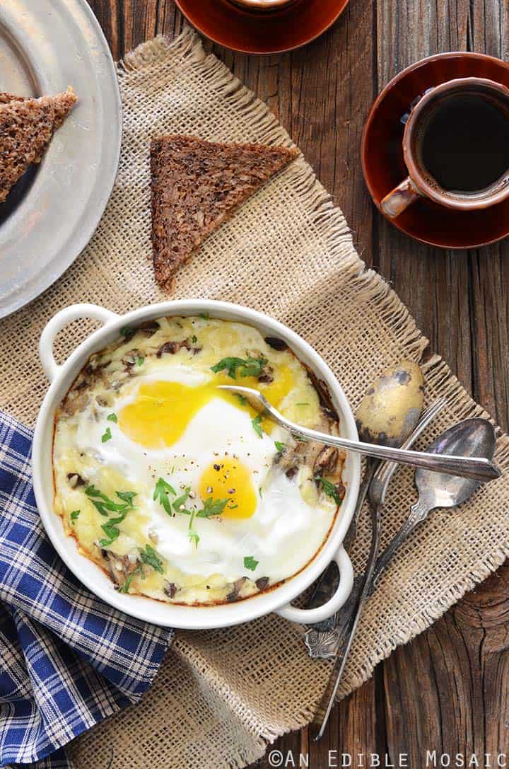 Baked Eggs with Mushrooms and Cheese - An Edible Mosaic™