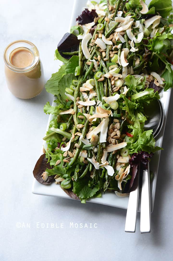 Spring Mix and Roasted Green Bean Salad with Creamy MapleMiso Dressing
