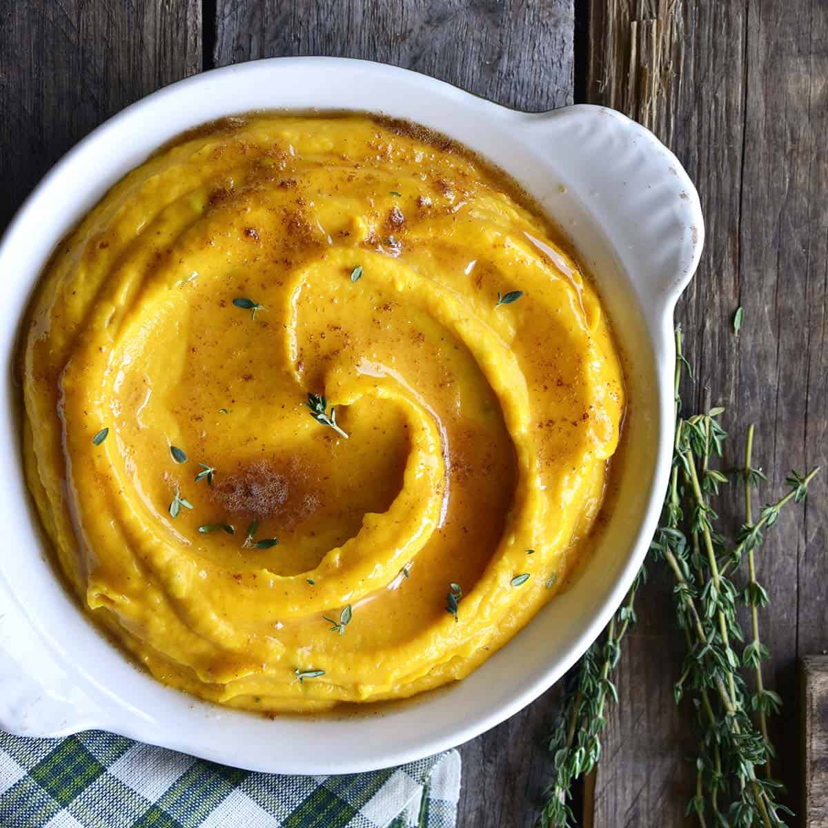 Butternut Squash Puree with Fontina, Fresh Thyme, Brown Butter