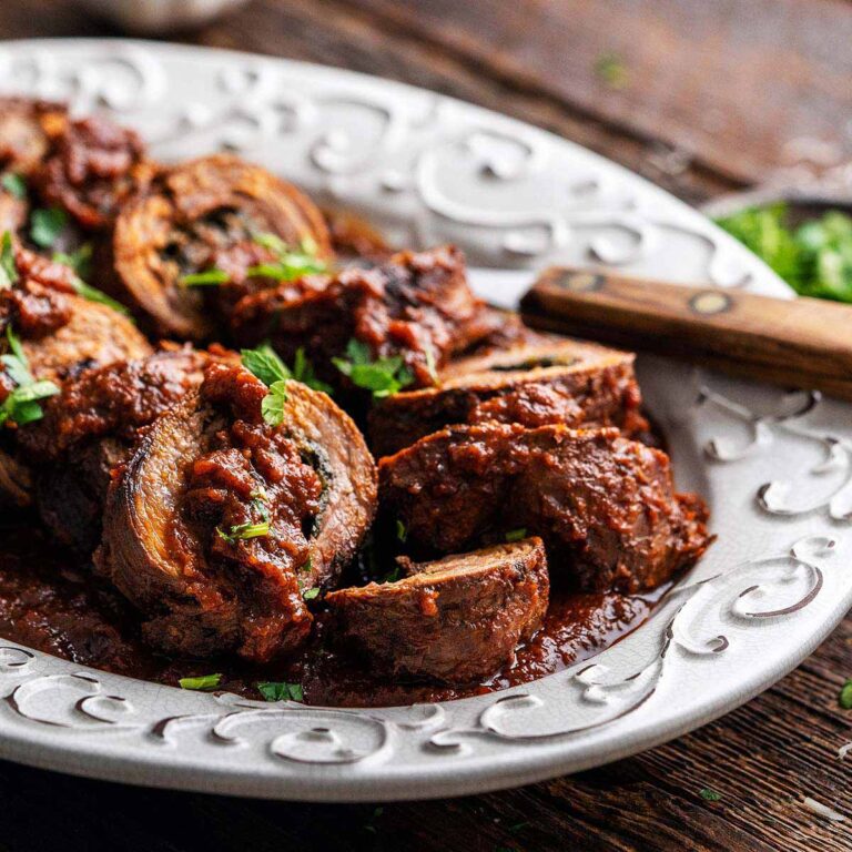 Italian beef braciolone recipe featured image.