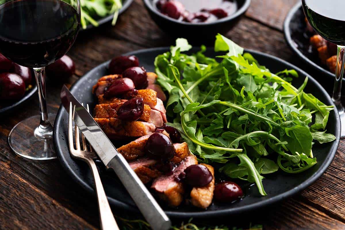 30 Minute Pan-Seared Duck Breast with Cherry Red Wine Reduction Sauce