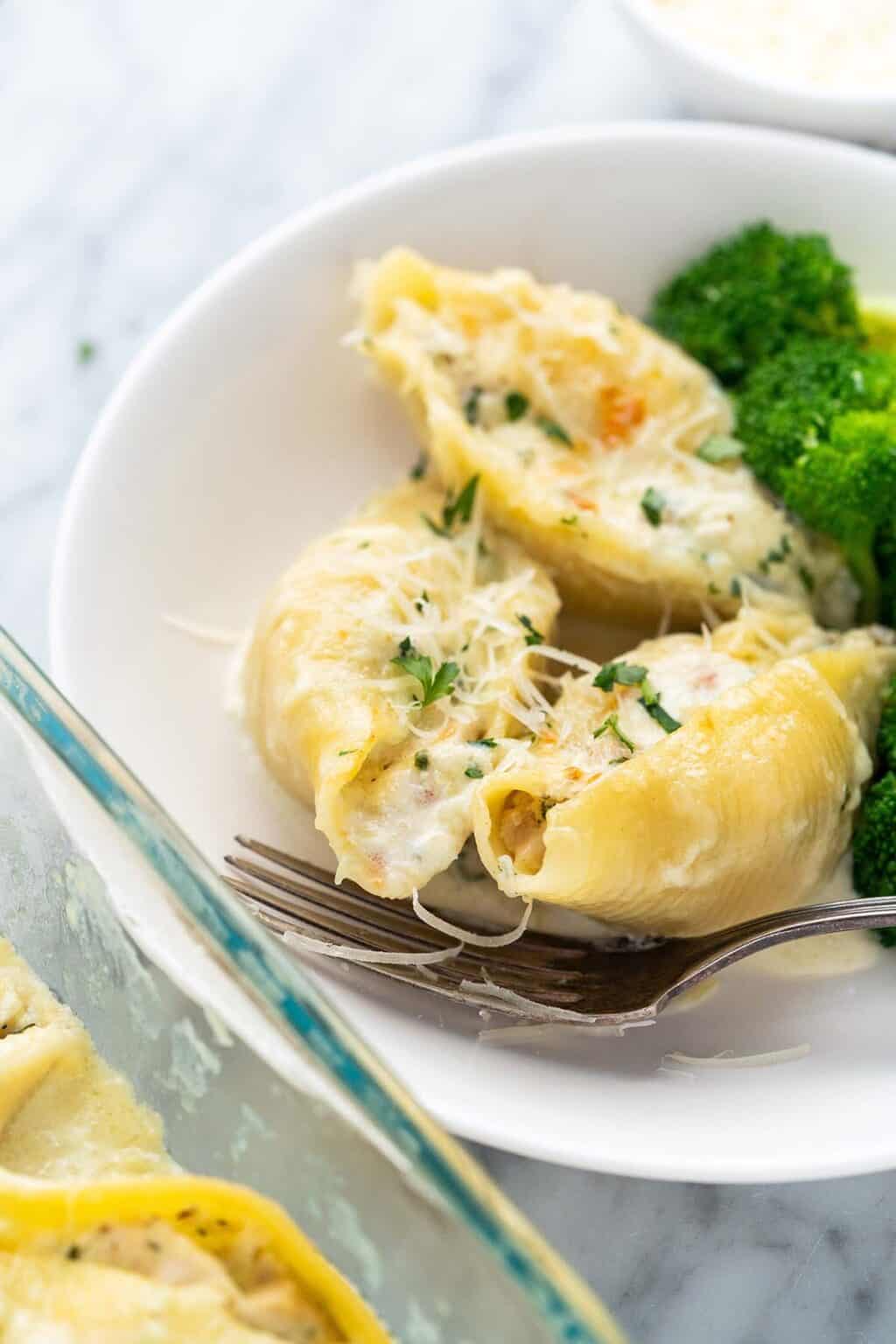 Chicken Stuffed Shells with Alfredo Sauce - An Edible Mosaic™