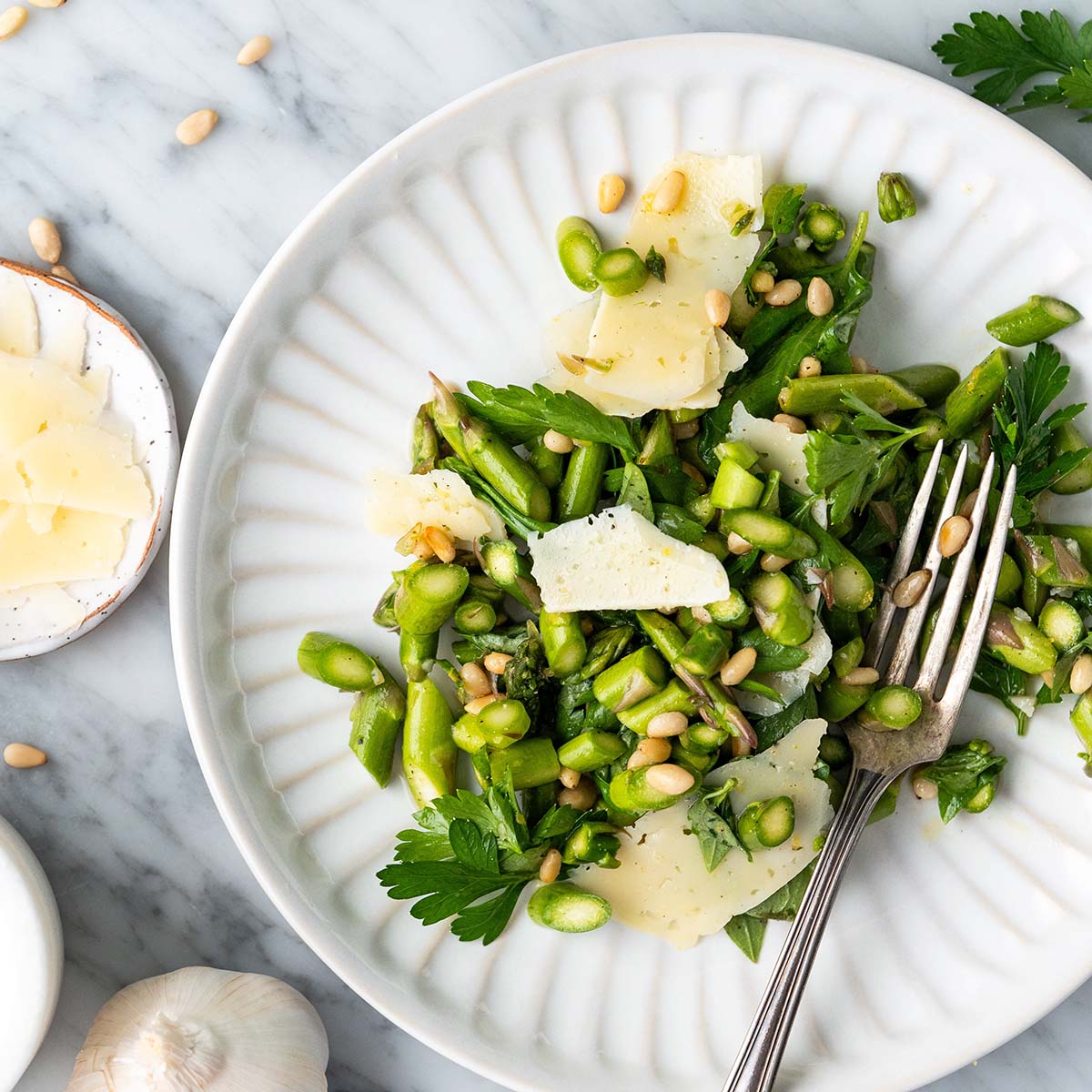 Simple Chopped Asparagus Salad Recipe with Basil & Pine Nuts - An Edible Mosaic