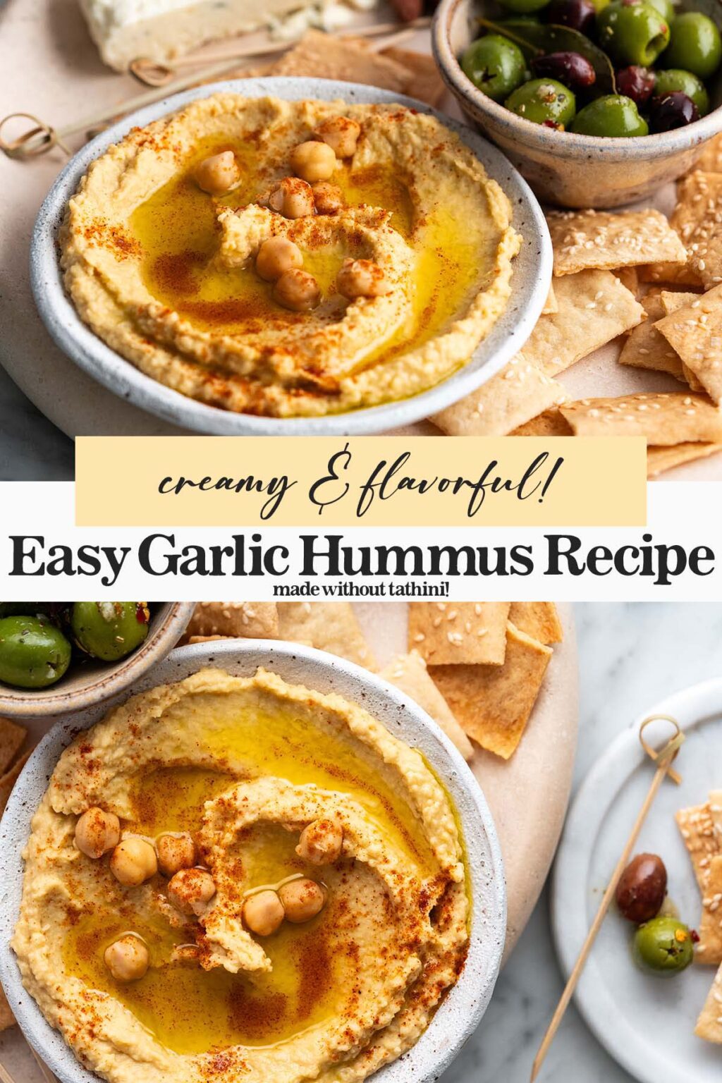 Classic Garlic Hummus (No Tahini)